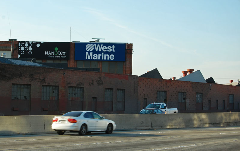 This brick wall can be seen beside Freeway 880 where it cuts through the site of the original mill. 