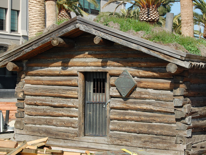 The replicated Jack London cabin at Jack London Square, Oakland.